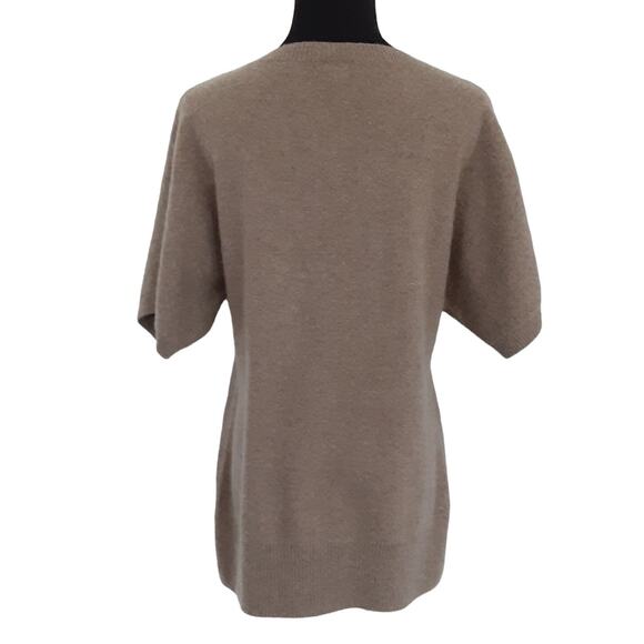 Prive Cashmere 100% Cashmere Sweater Taupe Oatmeal Short Sleeve Womens M Luxury - Picture 2 of 7